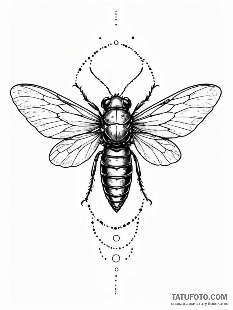 Tattoo design a cicada with its transparent w... - эскиз тату (№1751058175_0, 27.06.2025 21:02) — Tatufoto.com