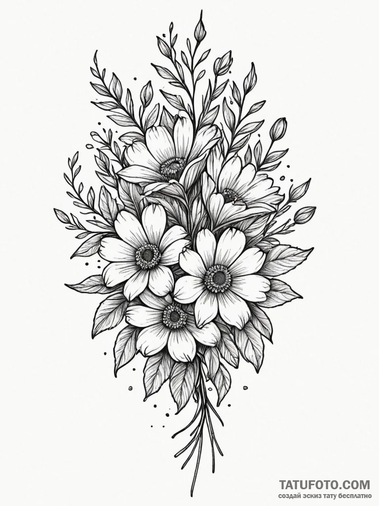 Tattoo sketch a bouquet of flowers, but some... - эскиз тату (№1751058436_0, 27.06.2025 21:07) — Tatufoto.com