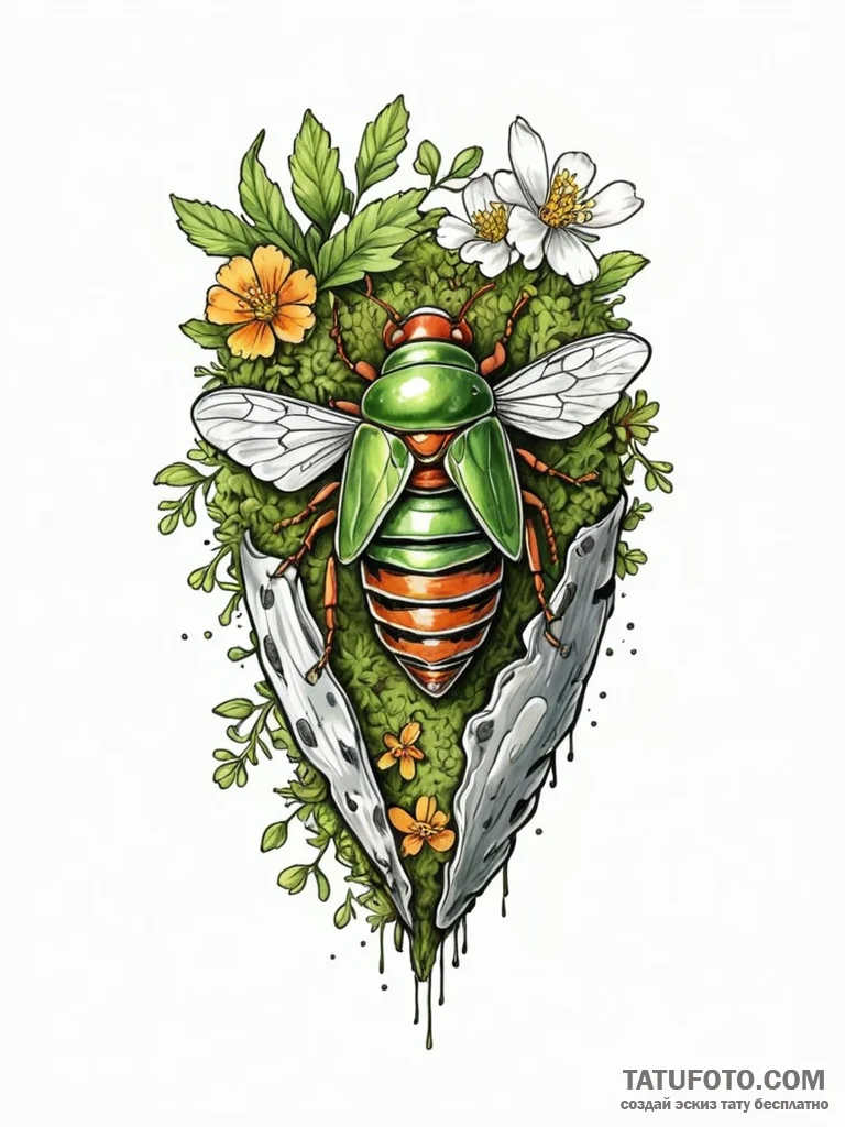 Tattoo sketch a cicada's shell left behind, w... - эскиз тату (№1751058522_0, 27.06.2025 21:08) — Tatufoto.com