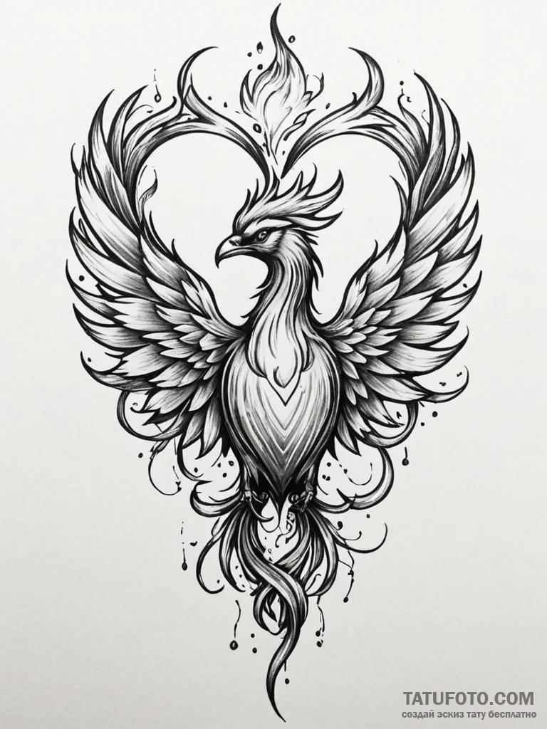 Tattoo sketch a phoenix's heart, a glowing em... - эскиз тату (№1751059849_0, 27.06.2025 21:30) — Tatufoto.com