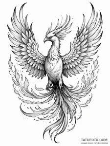 Tattoo sketch a powerful phoenix, its wings s... - эскиз тату (№1751060273_0, 27.06.2025 21:37) — Tatufoto.com