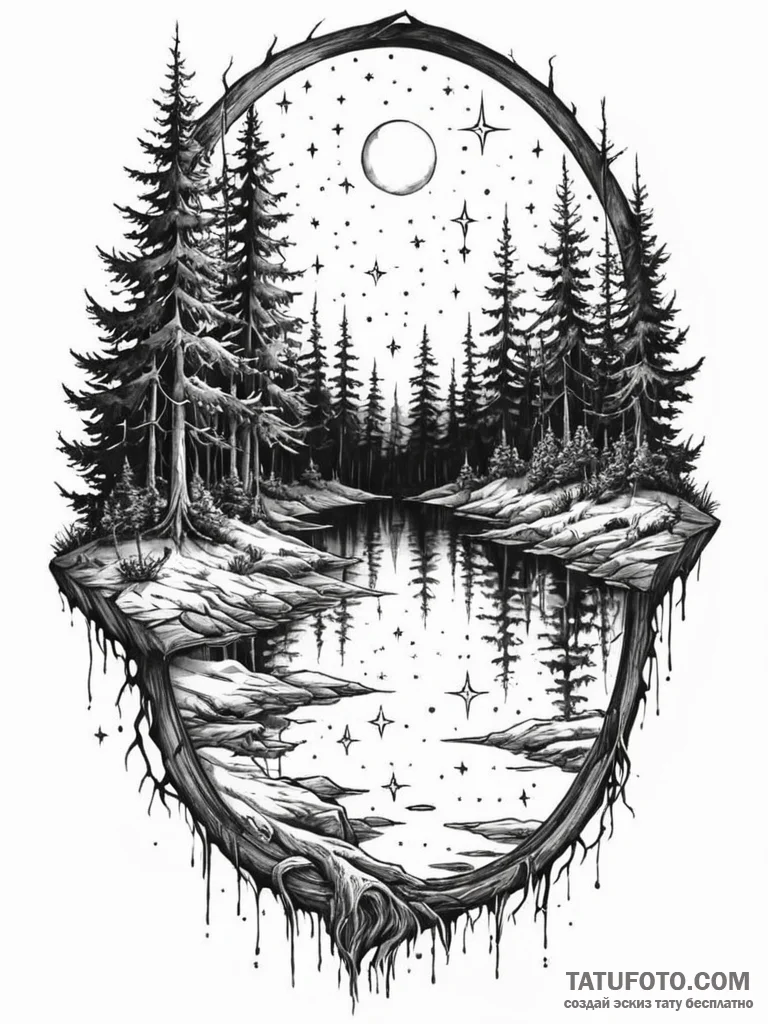 Tattoo design a forest scene where the ground... - эскиз тату (№1751060771_0, 27.06.2025 21:46) — Tatufoto.com