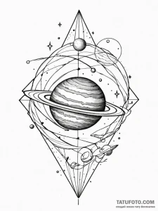 Tattoo sketch a single, massive planet, its s... - эскиз тату (№1751060919_0, 27.06.2025 21:48) — Tatufoto.com