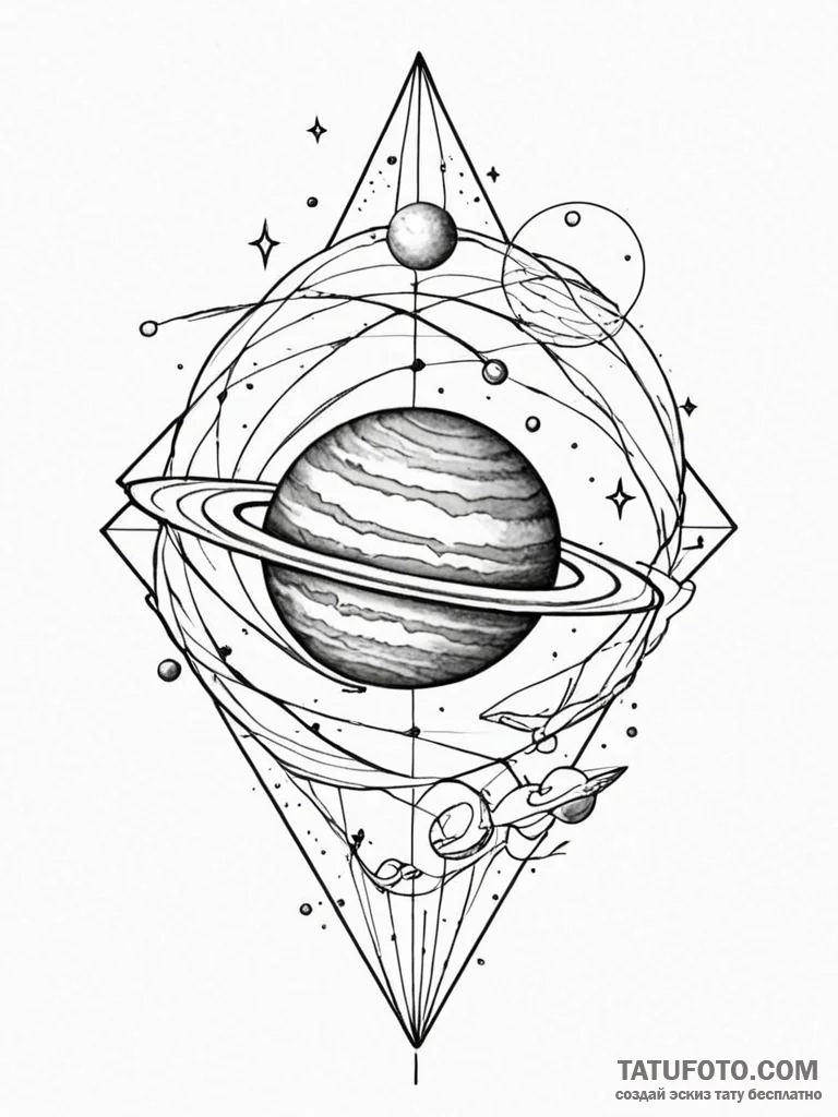 Tattoo sketch a single, massive planet, its s... - эскиз тату (№1751060919_0, 27.06.2025 21:48) — Tatufoto.com