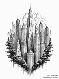 Tattoo design a cityscape where the skyscrape... - эскиз тату (№1751061078_0, 27.06.2025 21:51) — Tatufoto.com