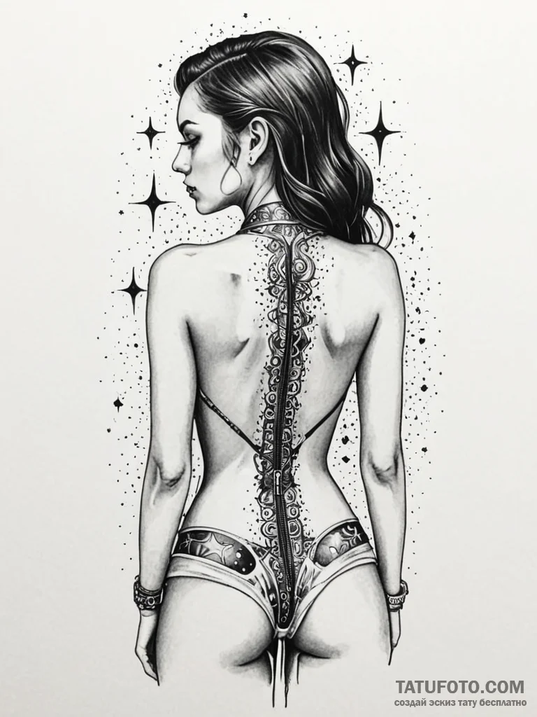 Tattoo design a woman's back with a zipper ta... - эскиз тату (№1751061166_0, 27.06.2025 21:52) — Tatufoto.com