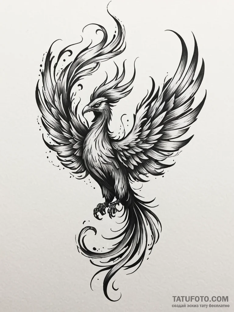 Tattoo design a phoenix transforming into a c... - эскиз тату (№1751061674_0, 27.06.2025 22:01) — Tatufoto.com