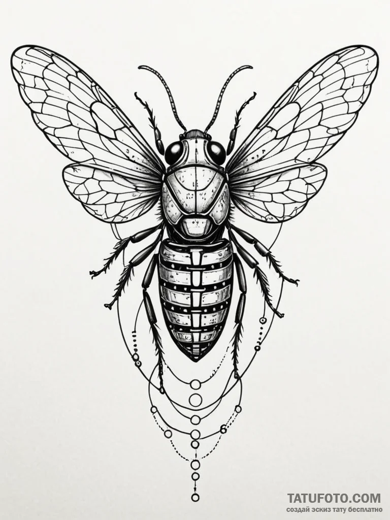 Tattoo design a cicada with a glowing, intric... - эскиз тату (№1751061936_0, 27.06.2025 22:05) — Tatufoto.com