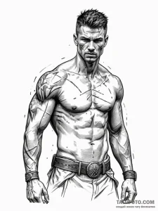 Tattoo sketch a warrior's bare chest with bat... - эскиз тату (№1751062445_0, 27.06.2025 22:14) — Tatufoto.com