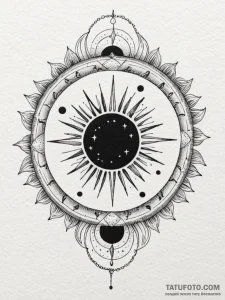 Tattoo design: a solar eclipse motif, with da... - эскиз тату (№1751062958_0, 27.06.2025 22:22) — Tatufoto.com