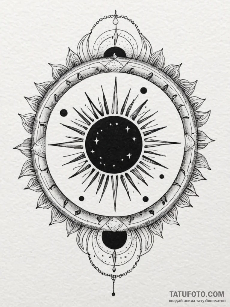 Tattoo design: a solar eclipse motif, with da... - эскиз тату (№1751062958_0, 27.06.2025 22:22) — Tatufoto.com