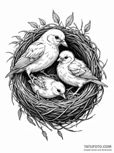 Tattoo sketch a mother bird feeding chicks in... - эскиз тату (№1751063057_0, 27.06.2025 22:24) — Tatufoto.com