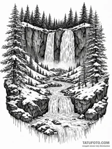 A frozen waterfall, captured in intricate det... - эскиз тату (№1751063336_0, 27.06.2025 22:28) — Tatufoto.com