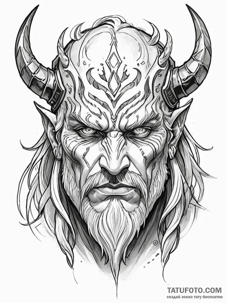 Tattoo design: a portrait of svarog, his face... - эскиз тату (№1751064619_0, 27.06.2025 22:50) — Tatufoto.com