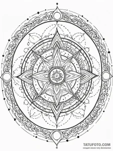 Tattoo sketch a glowing arcane circle with co... - эскиз тату (№1751064703_0, 27.06.2025 22:51) — Tatufoto.com
