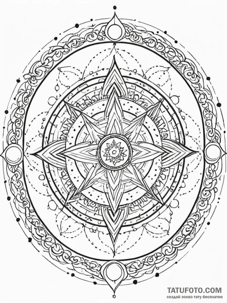 Tattoo sketch a glowing arcane circle with co... - эскиз тату (№1751064703_0, 27.06.2025 22:51) — Tatufoto.com