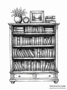 Tattoo sketch a bookshelf filled with cherish... - эскиз тату (№1751065110_0, 27.06.2025 22:58) — Tatufoto.com