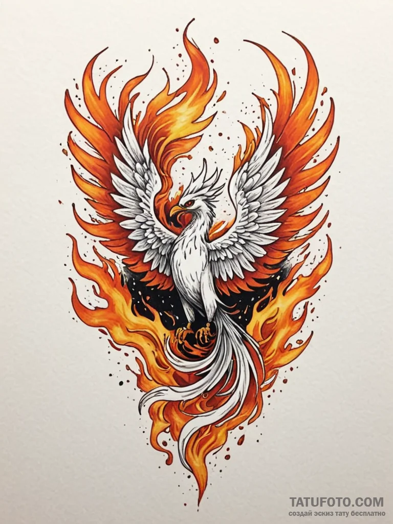 Tattoo design a phoenix rising from abstract... - эскиз тату (№1751065291_0, 27.06.2025 23:01) — Tatufoto.com