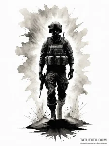 Tattoo sketch a lone soldier silhouette stand... - эскиз тату (№1751065392_0, 27.06.2025 23:03) — Tatufoto.com