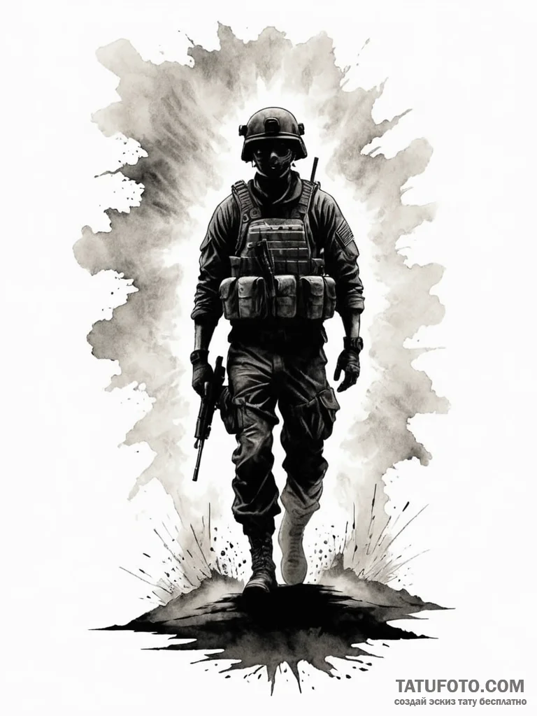 Tattoo sketch a lone soldier silhouette stand... - эскиз тату (№1751065392_0, 27.06.2025 23:03) — Tatufoto.com