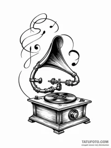 Tattoo design a small, classic phonograph wit... - эскиз тату (№1751065471_0, 27.06.2025 23:04) — Tatufoto.com