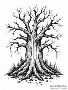 Tattoo sketch a strong, gnarled tree stump, s... - эскиз тату (№1751065653_0, 27.06.2025 23:07) — Tatufoto.com