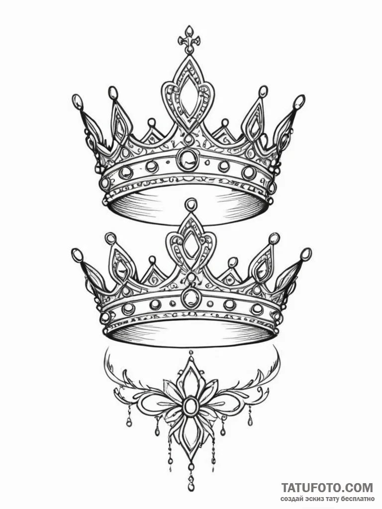 Tattoo design a king's crown on one, a queen'... - эскиз тату (№1751066471_0, 27.06.2025 23:21) — Tatufoto.com