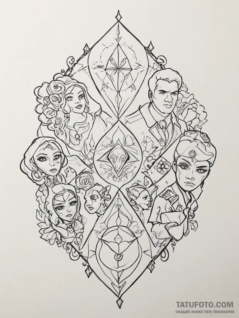 группа 7: character archetypes & iconic items... - эскиз тату (№1751066557_0, 27.06.2025 23:22) — Tatufoto.com