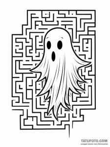 Tattoo design a minimalist ghost from a maze... - эскиз тату (№1751066987_0, 27.06.2025 23:29) — Tatufoto.com