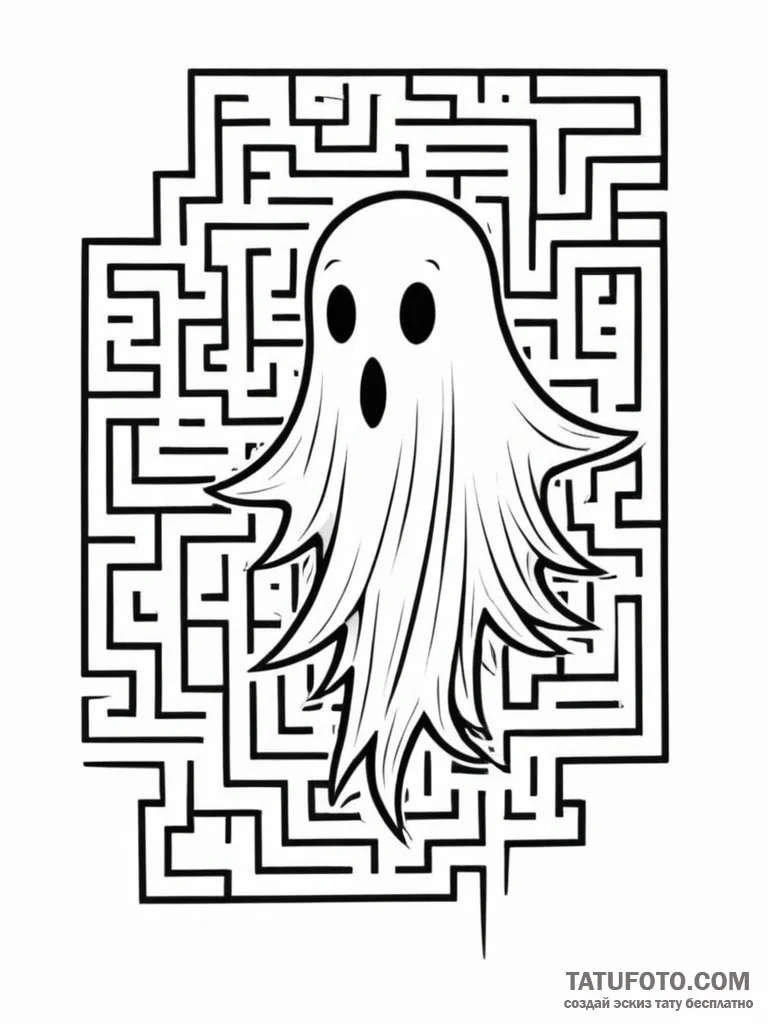 Tattoo design a minimalist ghost from a maze... - эскиз тату (№1751066987_0, 27.06.2025 23:29) — Tatufoto.com