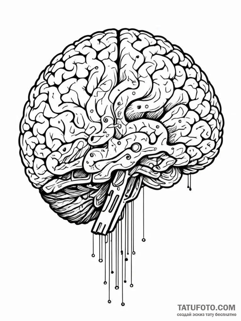 Tattoo design a human brain with integrated c... - эскиз тату (№1751067066_0, 27.06.2025 23:31) — Tatufoto.com