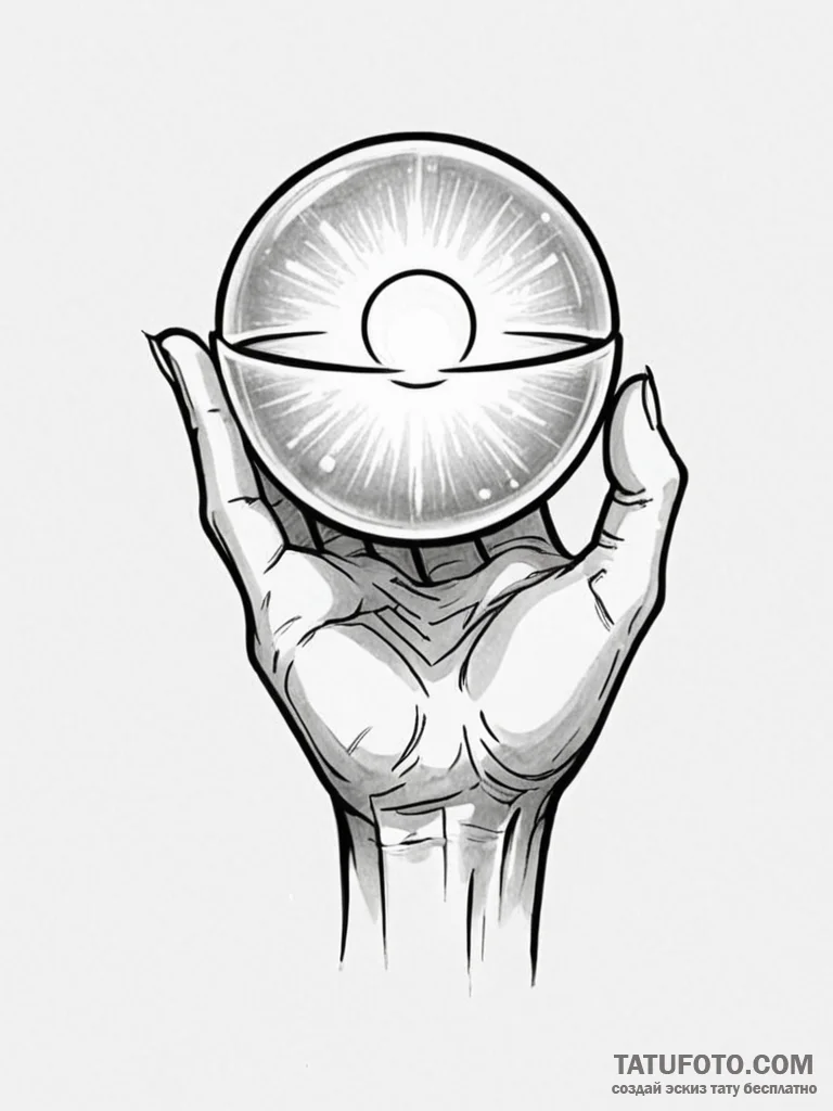 Tattoo design a hand holding a glowing orb of... - эскиз тату (№1751067147_0, 27.06.2025 23:32) — Tatufoto.com