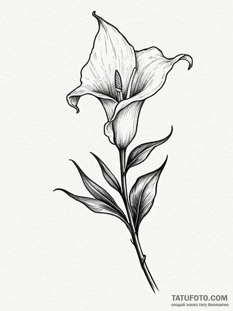 Tattoo sketch a single, elegant calla lily, s... - эскиз тату (№1751067227_0, 27.06.2025 23:33) — Tatufoto.com