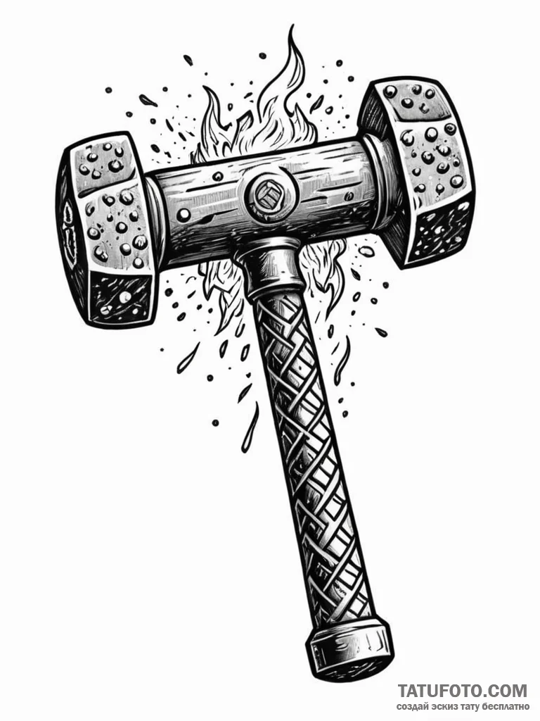 Tattoo design a powerful blacksmith's hammer... - эскиз тату (№1751067311_0, 27.06.2025 23:35) — Tatufoto.com