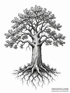 Tattoo design a pair of oak trees, their root... - эскиз тату (№1751068061_0, 27.06.2025 23:47) — Tatufoto.com