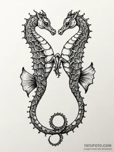 Tattoo sketch a pair of seahorses, their tail... - эскиз тату (№1751068237_0, 27.06.2025 23:50) — Tatufoto.com