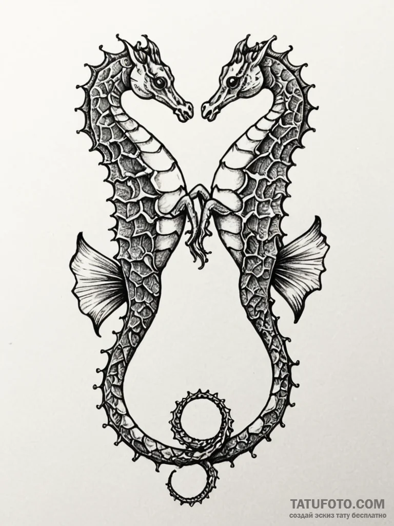 Tattoo sketch a pair of seahorses, their tail... - эскиз тату (№1751068237_0, 27.06.2025 23:50) — Tatufoto.com