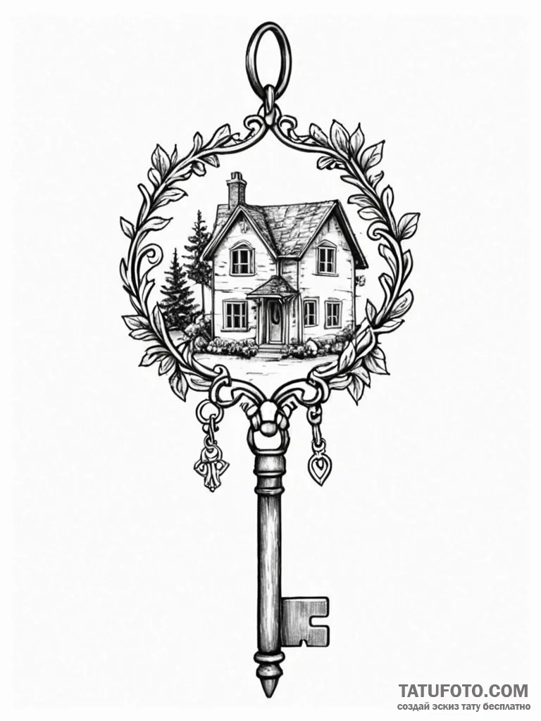 Tattoo design a key to a home, with a persona... - эскиз тату (№1751068893_0, 28.06.2025 00:01) — Tatufoto.com