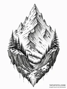 Tattoo sketch a snowy mountain peak with a hi... - эскиз тату (№1751068991_0, 28.06.2025 00:03) — Tatufoto.com