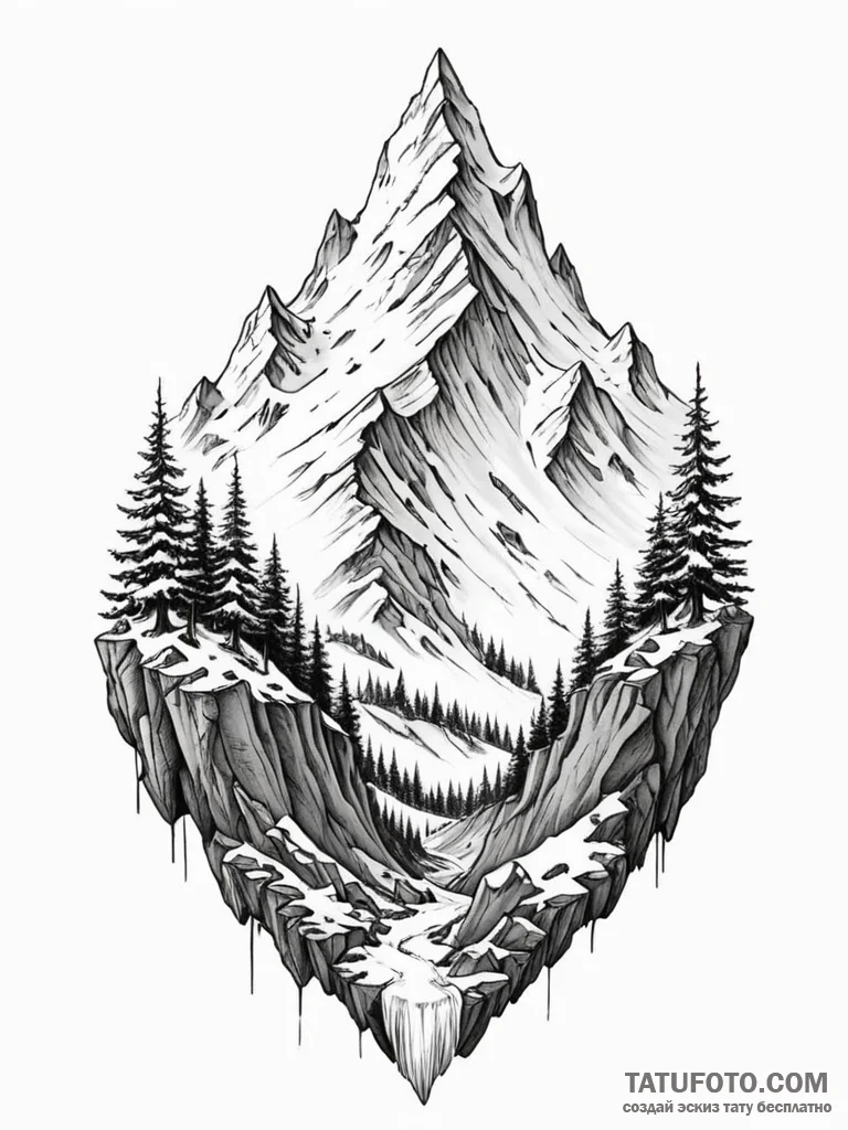 Tattoo sketch a snowy mountain peak with a hi... - эскиз тату (№1751068991_0, 28.06.2025 00:03) — Tatufoto.com