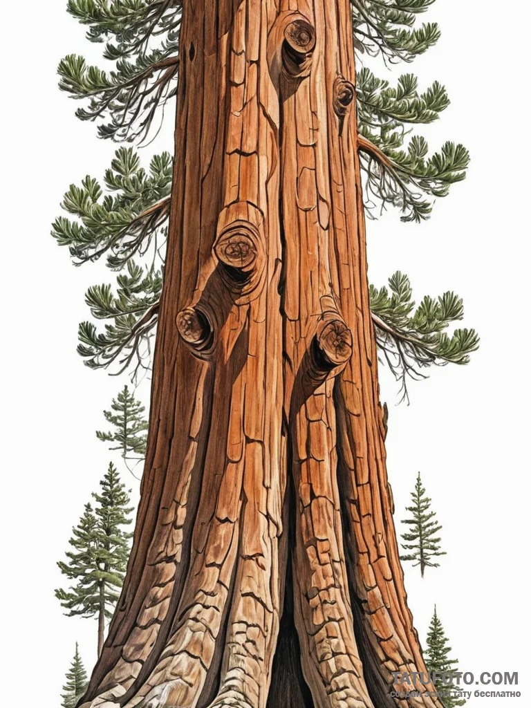 A close-up of the textured bark of a giant se... - эскиз тату (№1751070146_0, 28.06.2025 00:22) — Tatufoto.com
