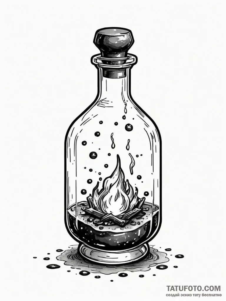 Tattoo sketch a bubbling potion bottle with a... - эскиз тату (№1751070556_0, 28.06.2025 00:29) — Tatufoto.com