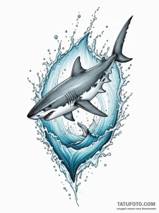 Tattoo design a shark, cutting through water,... - эскиз тату (№1751070729_0, 28.06.2025 00:32) — Tatufoto.com