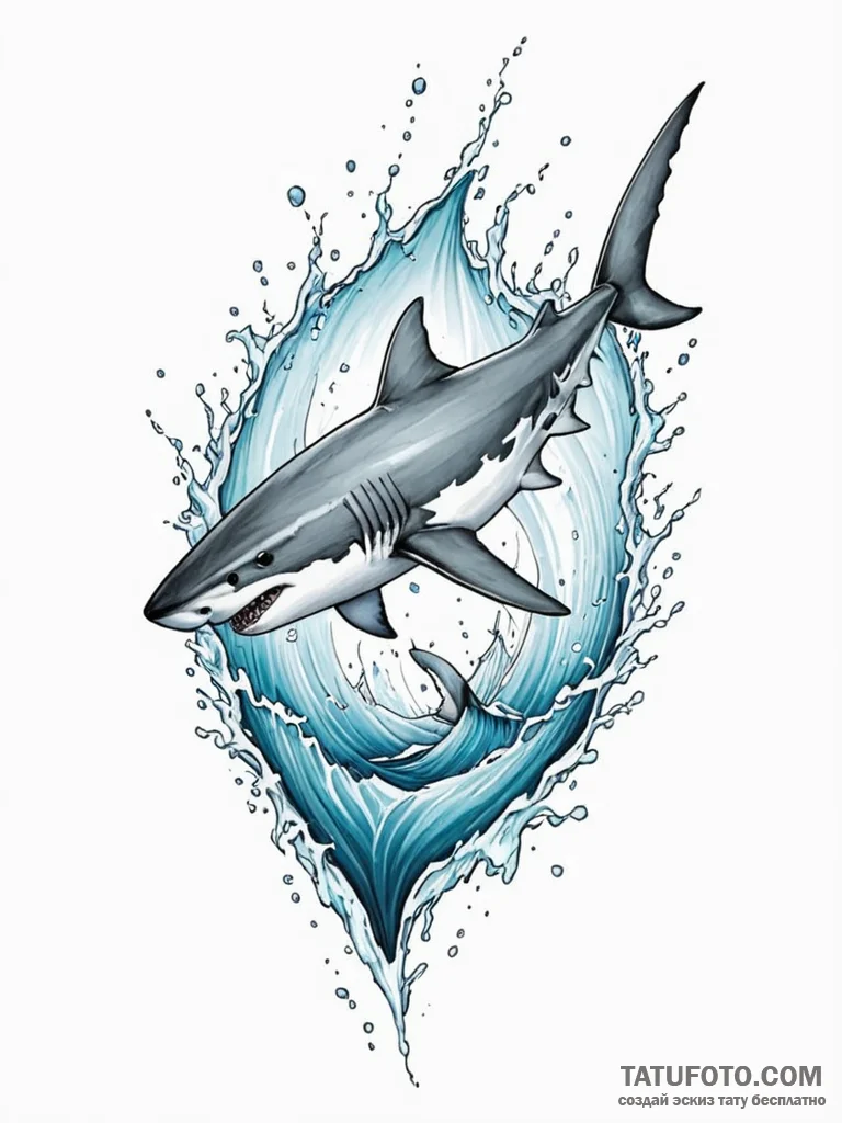 Tattoo design a shark, cutting through water,... - эскиз тату (№1751070729_0, 28.06.2025 00:32) — Tatufoto.com
