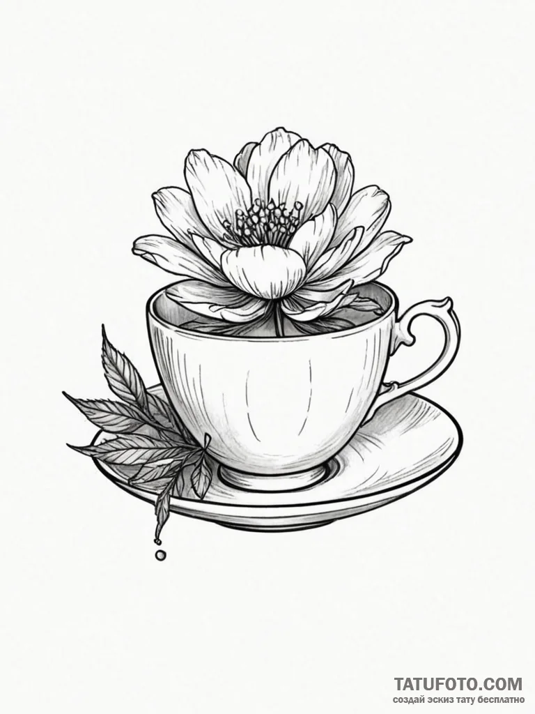 Tattoo sketch a small, elegant teacup with a... - эскиз тату (№1751070969_0, 28.06.2025 00:36) — Tatufoto.com