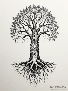 Tattoo sketch a tree with roots wrapping arou... - эскиз тату (№1751071145_0, 28.06.2025 00:39) — Tatufoto.com