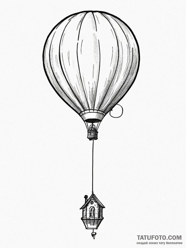 Tattoo sketch a balloon floating with a small... - эскиз тату (№1751071580_0, 28.06.2025 00:46) — Tatufoto.com