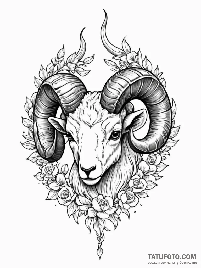 Tattoo sketch an aries ram's horn subtly curv... - эскиз тату (№1751072338_0, 28.06.2025 00:58) — Tatufoto.com