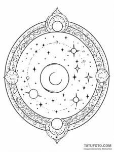 Tattoo design a circle enclosing a celestial... - эскиз тату (№1751072761_0, 28.06.2025 01:06) — Tatufoto.com