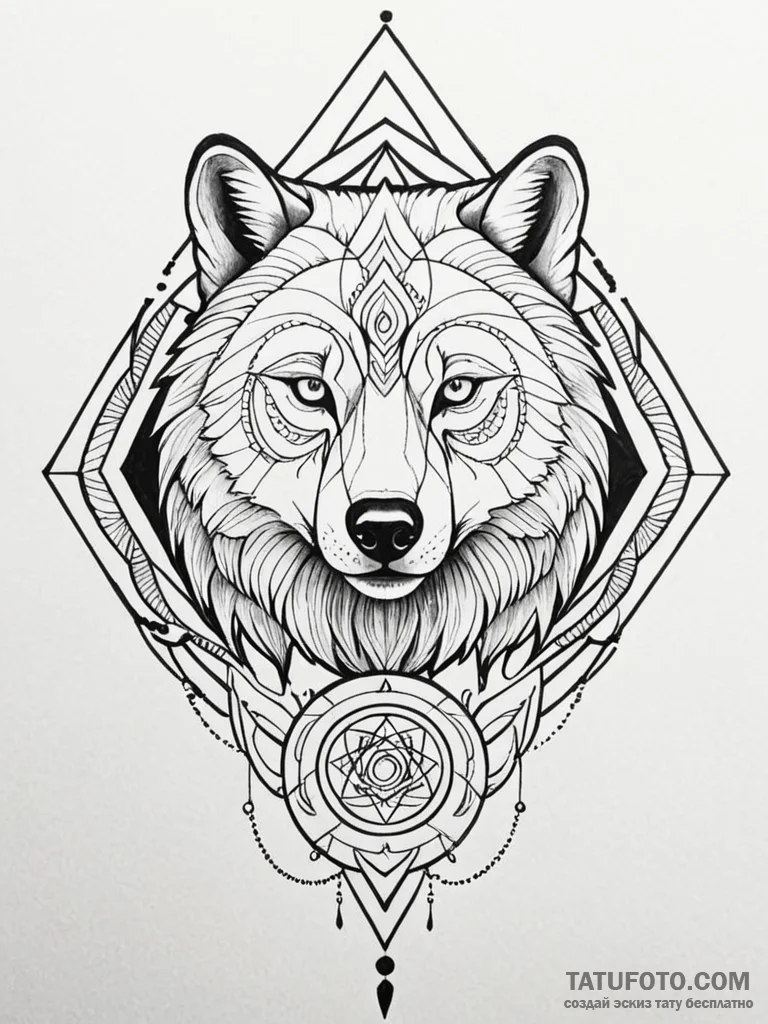 Tattoo sketch: a geometric mandala incorporat... - эскиз тату (№1751072840_0, 28.06.2025 01:07) — Tatufoto.com